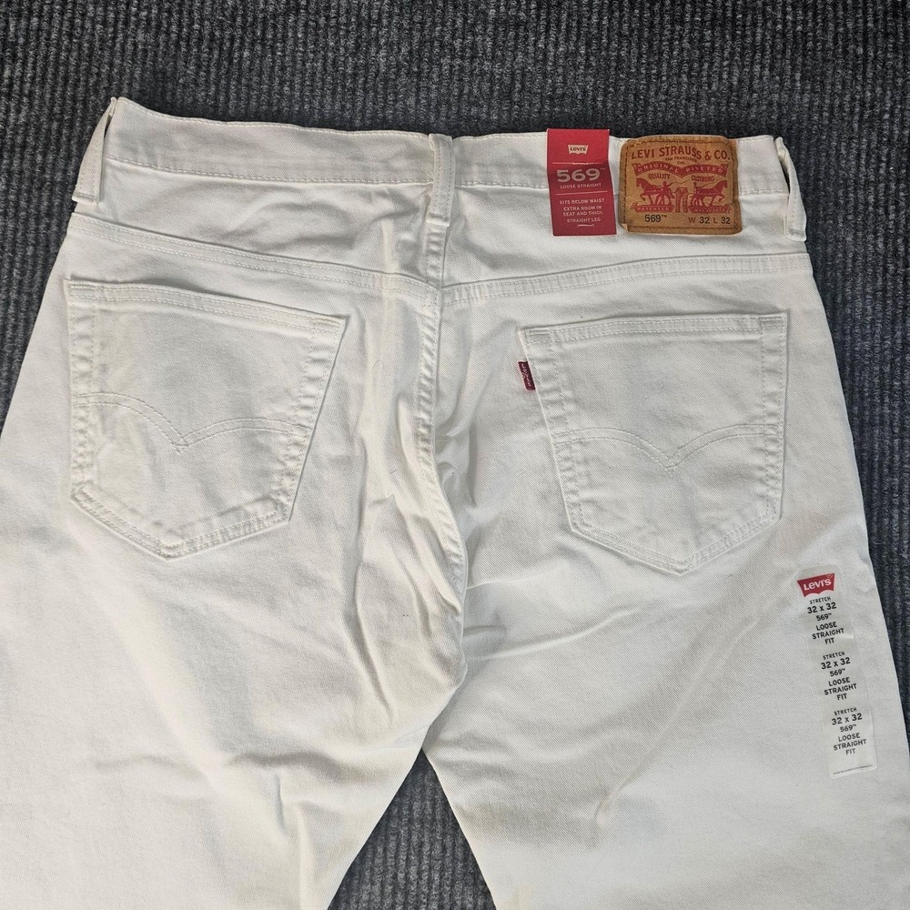 Levis 569 Jeans Mens 32x32 White Stretch Loose Straight Relaxed Fit Denim Pants